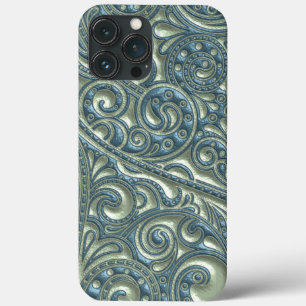 Classy Blauwgroen Blue Green Paisley Floral Art Pa iPhone 13 Pro Max Hoesje