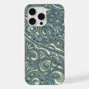 Classy Blauwgroen Blue Green Paisley Floral Art Pa iPhone 15 Pro Max Case