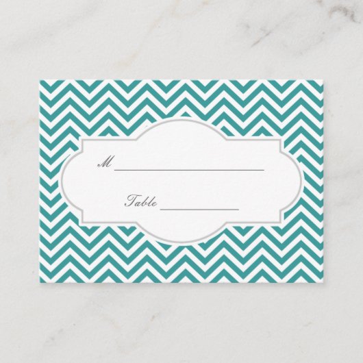 Classy Blauwgroen Chevron Stripes Wedding Place Ca Plaatskaartje (Voorkant)