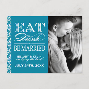 Classy Blauwgroen Damask Save the Date Aankondigingskaart