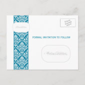 Classy Blauwgroen Damask Save the Date Aankondigingskaart (Achterkant)