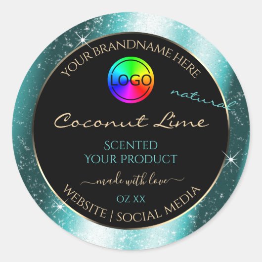 Classy Blauwgroen Glitter Lijst Product Label met (Voorkant)