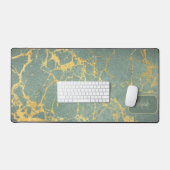 Classy Blauwgroen marmeren look met naam & initial Bureaumat (Keyboard & Muis)