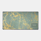 Classy Blauwgroen marmeren look met naam & initial Bureaumat (Voorkant)