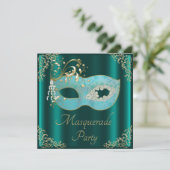 Classy Blauwgroen Masquerade Party Kaart (Staand voorkant)
