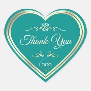 Classy Blauwgroen met gouden Lijst en Logo Dank u Hart Sticker