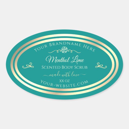 Classy Blauwgroen Product Label Goud Lijst Roos (Voorkant)