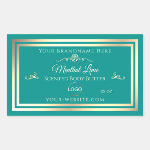 Classy Blauwgroen Product Label met Goud Lijst en 