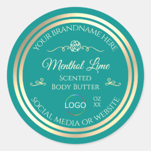Classy Blauwgroen Product Label met Goud Lijst en 