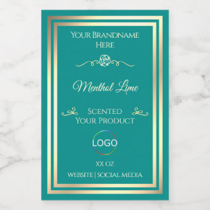 Classy Blauwgroen Product Label met Goud Lijst en  Voedselcontainer Etiket