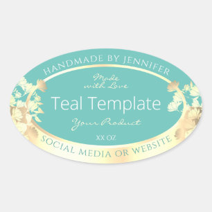 Classy Blauwgroen productverpakkingslabels Gold Fl Ovale Sticker