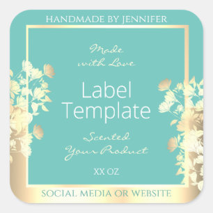 Classy Blauwgroen productverpakkingslabels Gold Fl Vierkante Sticker