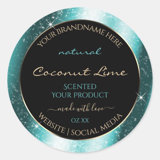 Classy Blauwgroen Sparkle Glitter Lijst Productlab Ronde Sticker (Voorkant)