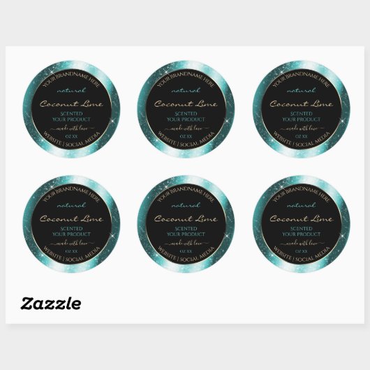 Classy Blauwgroen Sparkle Glitter Lijst Productlab Ronde Sticker (Vel)