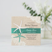 Classy Blauwgroen Starfish Lace & Burlap Vrijgezel Kaart (Staand voorkant)