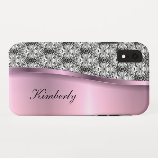 Classy Bling Monogram Roos Gold Design Case-Mate iPhone Case (Achterkant (horizontaal))