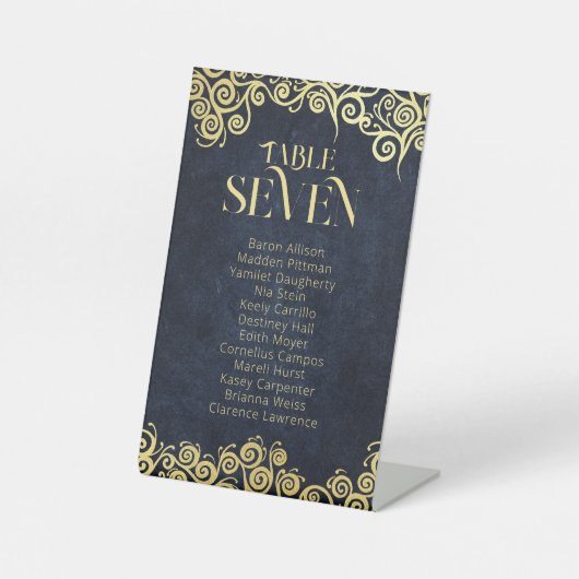 Classy bloeiende marine blauw en goud winter bruil reclamebord met voetstuk (Voorkant)