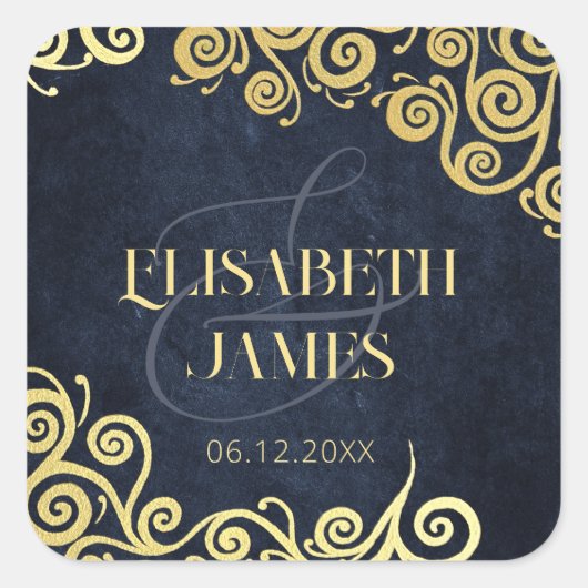 Classy bloeiende marine blauw en goud winter bruil vierkante sticker (Voorkant)