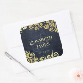 Classy bloeiende marine blauw en goud winter bruil vierkante sticker (Envelop)