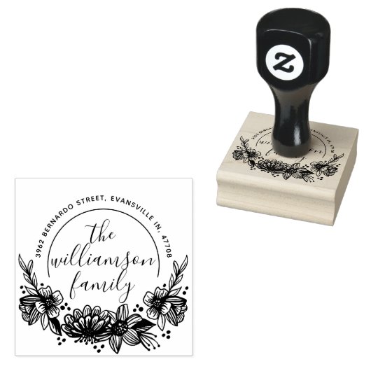 Classy Bloem Botanische Familienaam Retouradres Rubberstempel (Gestempeld)