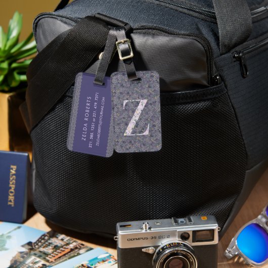 Classy Bloemen Monogrammed Letter Z donker paarse Bagagelabel (Voorkant /achterkant)