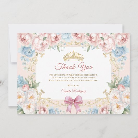 Classy Bloemen Roze Quinceanera Foto Dank u Kaart (Voorkant)