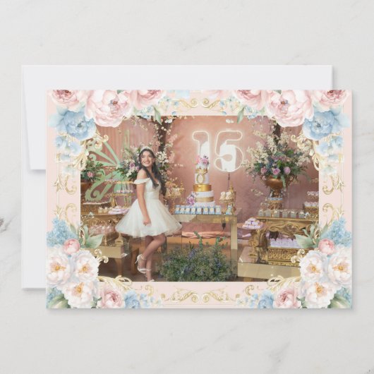 Classy Bloemen Roze Quinceanera Foto Dank u Kaart (Achterkant)