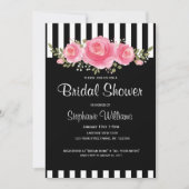 Classy Bloemen strepen bruids douche uitnodiging (Voorkant)