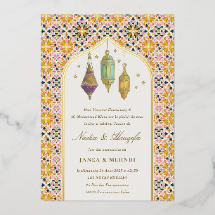  Classy Bloemen Theelichten Mehndi Ceremonie Folie Uitnodiging
