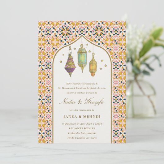  Classy Bloemen Theelichten Mehndi Ceremonie Kaart (Staand voorkant)