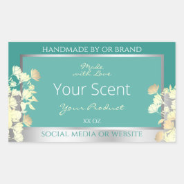 Classy Bloemen Verpakkingsetiketten Blauwgroen Zil Rechthoekige Sticker