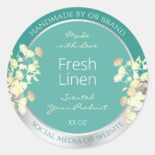 Classy Bloemen Verpakkingsetiketten Blauwgroen Zil Ronde Sticker (Voorkant)