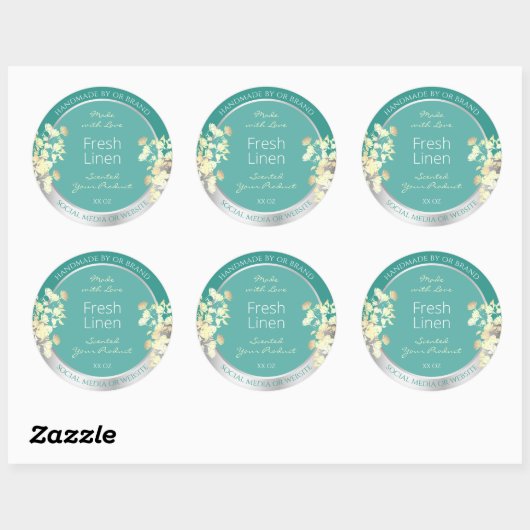 Classy Bloemen Verpakkingsetiketten Blauwgroen Zil Ronde Sticker (Vel)