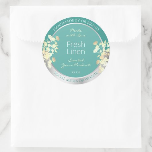 Classy Bloemen Verpakkingsetiketten Blauwgroen Zil Ronde Sticker (Tas)