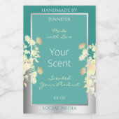 Classy Bloemen Verpakkingsetiketten Blauwgroen Zil Voedselcontainer Etiket (Enkel label)