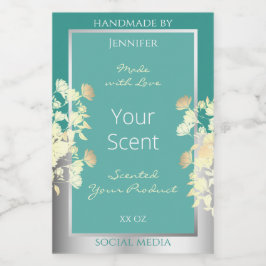 Classy Bloemen Verpakkingsetiketten Blauwgroen Zil Voedselcontainer Etiket