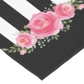 Classy Bloemen zwart en witte strepen tafelloper (Hoek)