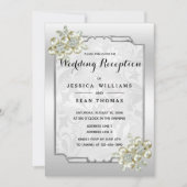 Classy bloemenjuweel, zilveren ingelijste bruiloft kaart (Voorkant)