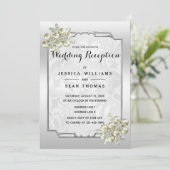 Classy bloemenjuweel, zilveren ingelijste bruiloft kaart (Staand voorkant)