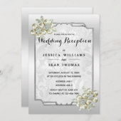 Classy bloemenjuweel, zilveren ingelijste bruiloft kaart (Voorkant / Achterkant)