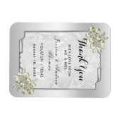 Classy bloemenjuweel, zilveren ingelijste bruiloft magneet (Horizontaal)