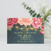 Classy bloemenroze blos pioenen bruiloft save date save the date (Staand voorkant)