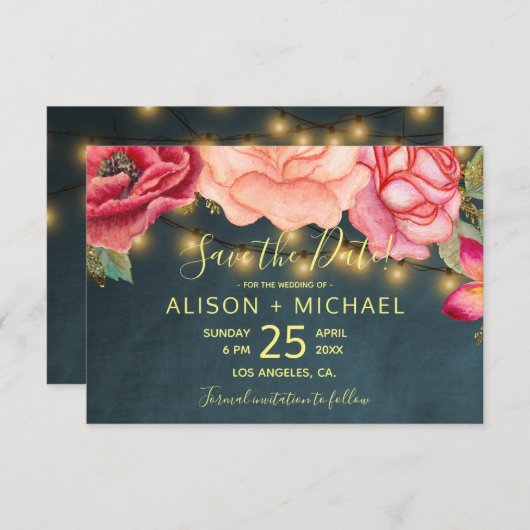 Classy bloemenroze blos pioenen bruiloft save date save the date (Voorkant / Achterkant)
