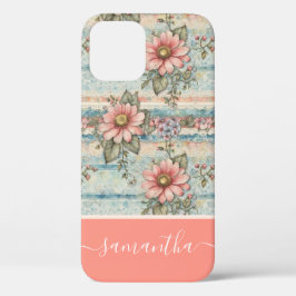 Classy Bloempatroon Perzik Aangepaste naam Case-Mate iPhone Case