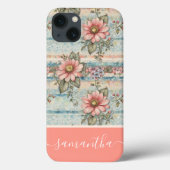 Classy  Bloempatroon Perzik Aangepaste naam Case-Mate iPhone Case (Achterkant)