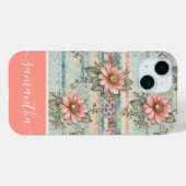 Classy Bloempatroon Perzik Aangepaste naam Case-Mate iPhone Case (Achterkant (horizontaal))