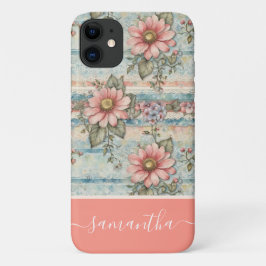 Classy Bloempatroon Perzik Aangepaste naam Case-Mate iPhone Case