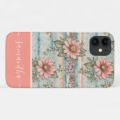 Classy Bloempatroon Perzik Aangepaste naam Case-Mate iPhone Case (Achterkant (horizontaal))