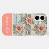Classy  Bloempatroon Perzik Aangepaste naam Case-Mate iPhone Case (Achterkant (horizontaal))