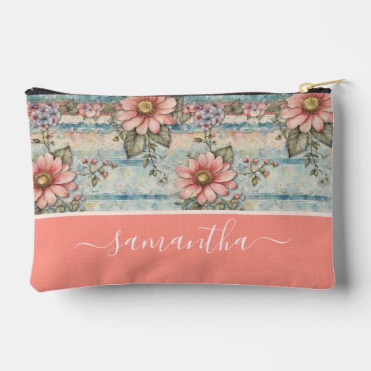 Classy Bloempatroon Perzik Aangepaste naam Etui (Achterkant)